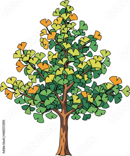 ginkgo biloba tree a vibrant illustration of ancient resilience, autumnal hues, and enduring life, isolated on transparent background