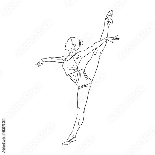Ballerina Dance Pose Line Art Illustration
