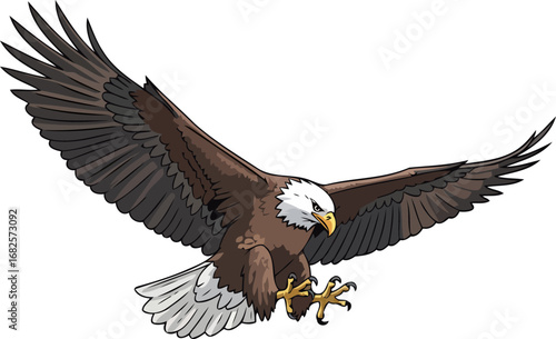 majestic bald eagle in flight powerful wings, sharp talons, freedom soaring, isolated on transparent background