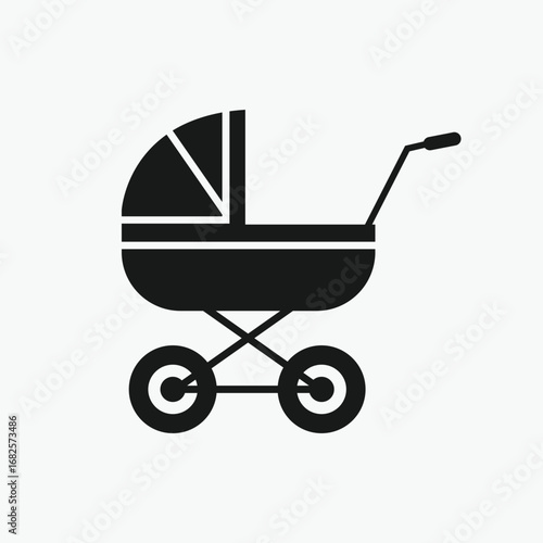 Baby stroller icon isolated on white background. Children pram, baby carriage icon vector illustration.