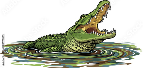 mighty swamp crocodile a powerful illustration for logos and designs, isolated on transparent background