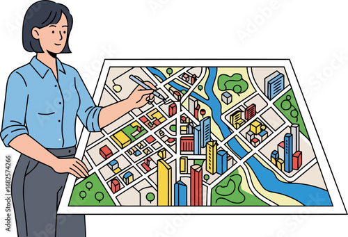 urban planner designing cityscape a colorful vision of modern infrastructure and growth, isolated on transparent background