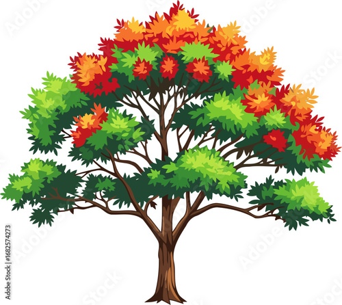 vibrant autumn tree a colorful nature illustration for fall designs, isolated on transparent background
