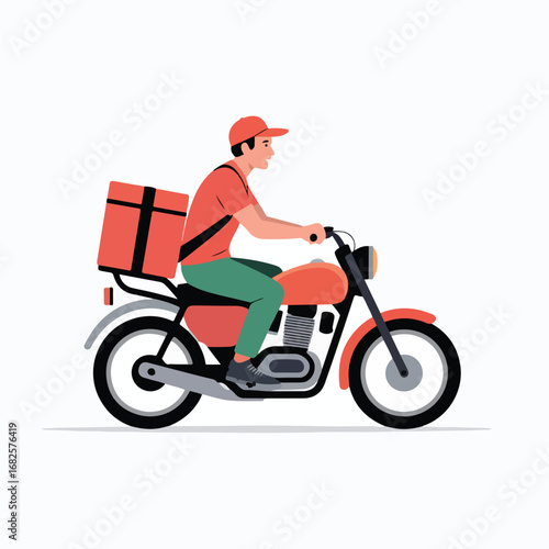 Delivery man riding motorcycle for service