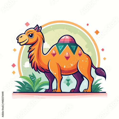Dromedary Streamlined Vector Art with Flat Colors and Sharp Linework
