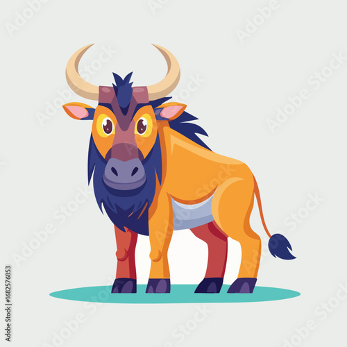 Wildebeest Streamlined Vector Art with Flat Colors and Sharp Linework