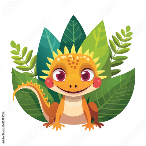 Crested Gecko Streamlined Vector Art with Flat Colors and Sharp Linework