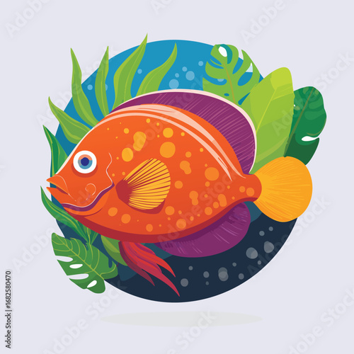 Discus Fish Streamlined Vector Art with Flat Colors and Sharp Linework