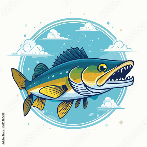 Muskie  Streamlined Vector Art with Flat Colors and Sharp Linework