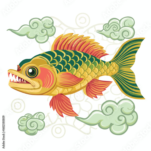 Asian Arowana Streamlined Vector Art with Flat Colors and Sharp Linework