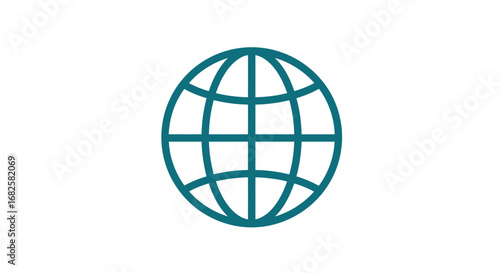 Teal Globe Icon Representing Global Connectivity and Networks.