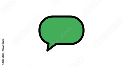 Green Speech Bubble Icon with Black Outline.