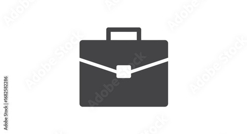Simple Black Briefcase Icon with Handle and Closure.
