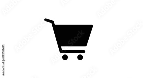 Simple Black Shopping Cart Icon on White Background.