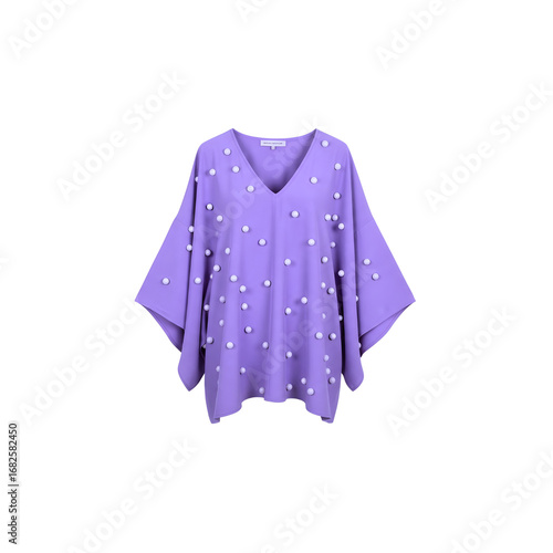 A purple blouse with white flowers on it - Transparent Background