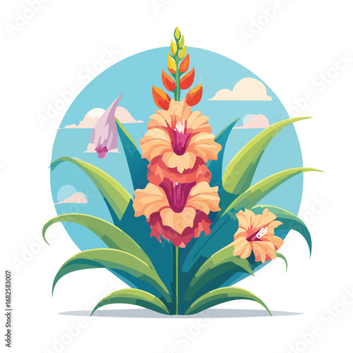 Gladiolus Flat-Style Vector Illustration with Balanced Composition