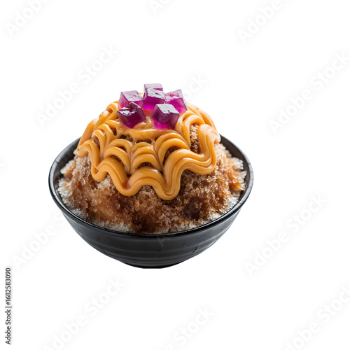 A bowl of food with a pink flower on top - Transparent Background