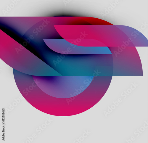 Abstract design features flowing ribbons, vibrant colors. Pink, blue hues blend, creating dynamic visual impact. Modern, artistic composition.
