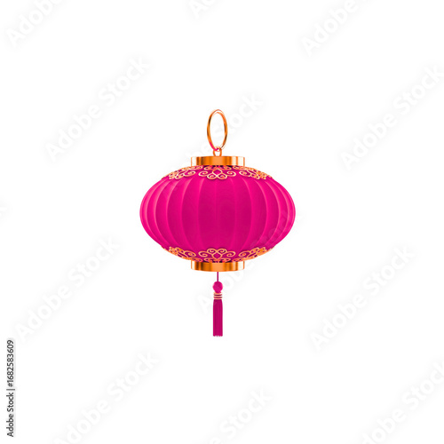 A pink chinese lantern hanging on a black background - Transparent Background