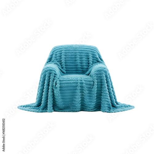 A blue chair with a large pile of blankets - Transparent Background