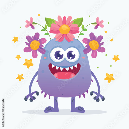Cosmos Flat-Style Vector Illustration with Balanced Composition