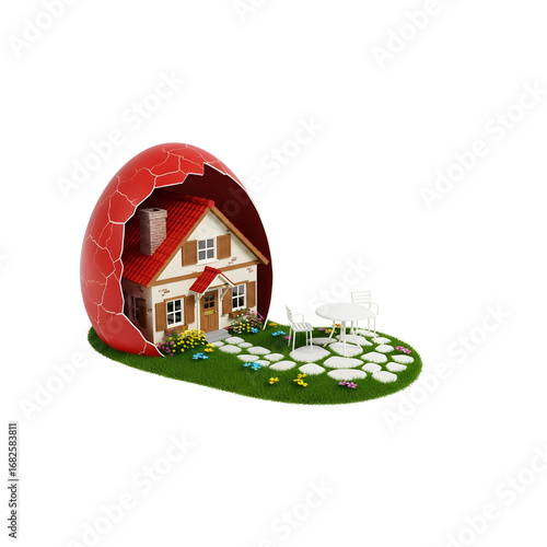 A house with a broken egg in the middle - Transparent Background