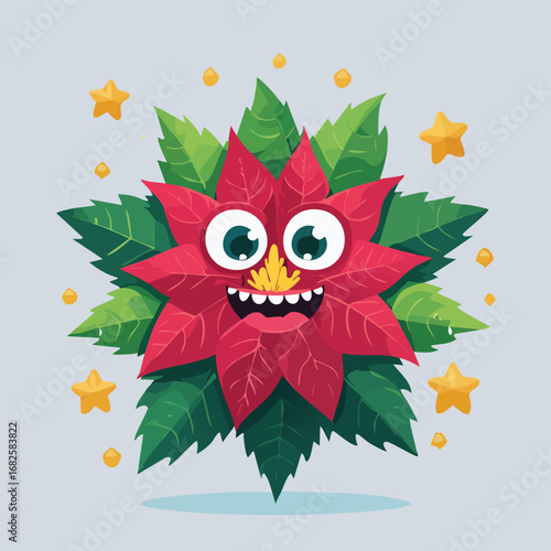 Poinsettia Flat-Style Vector Illustration with Balanced Composition