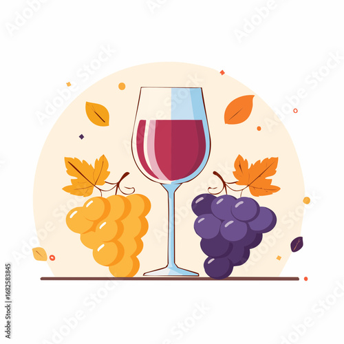 Wine festival autumn vector illustration with grapes decoration