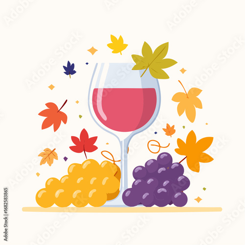 Minimal flat style wine and vineyard vector artwork