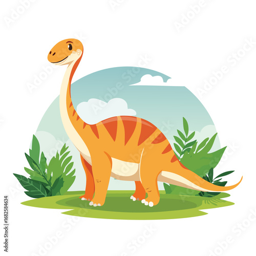 Brontosaurus Flat-Style Vector Illustration with Balanced Composition