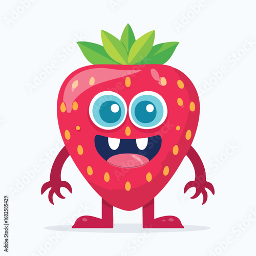 Strawberry Flat-Style Vector Illustration with Balanced Composition