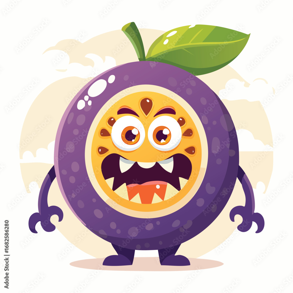 Obraz premium Passion Fruit Flat-Style Vector Illustration with Balanced Composition