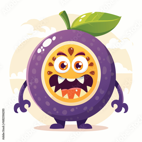 Passion Fruit Flat-Style Vector Illustration with Balanced Composition
