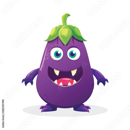 Eggplant Flat Illustration Featuring Clean Shapes and Bold Outlines