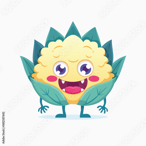 Cauliflower Flat Illustration Featuring Clean Shapes and Bold Outlines