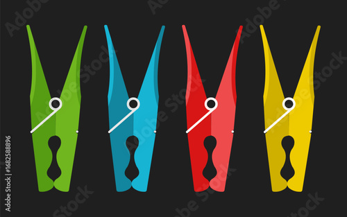 Set of colorful clothespins. Vector objects