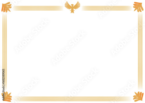 鳳凰のイラスト付き横向きシンプルな賞状枠の素材