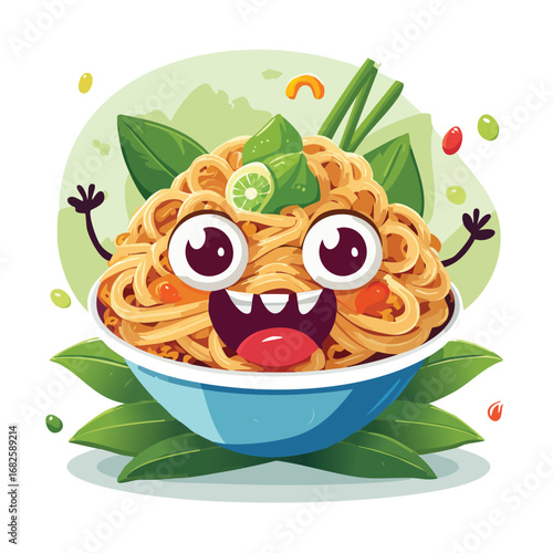 Pad Thai Flat Illustration Featuring Clean Shapes and Bold Outlines