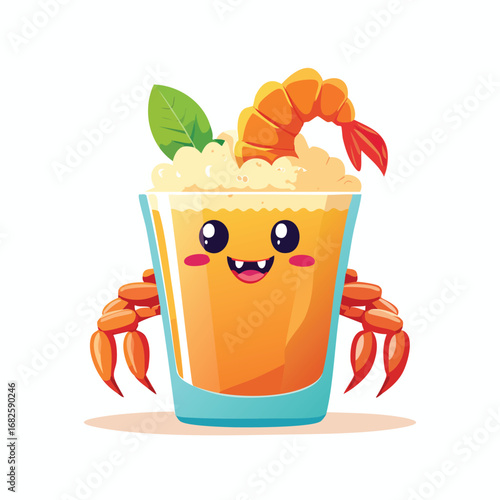 Shrimp Cocktail Flat Illustration Featuring Clean Shapes and Bold Outlines