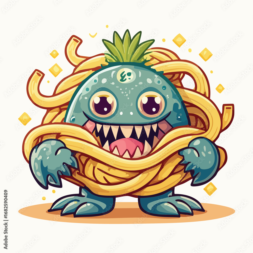 Fototapeta premium Tuna Pasta Flat Illustration Featuring Clean Shapes and Bold Outlines