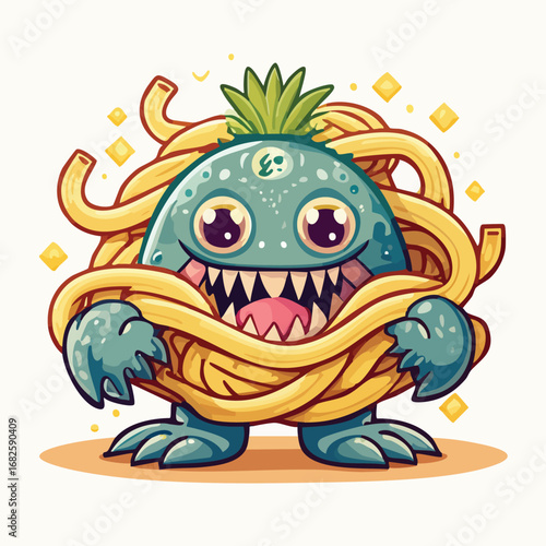 Tuna Pasta Flat Illustration Featuring Clean Shapes and Bold Outlines