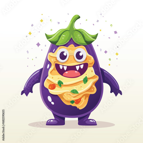 Eggplant Parmesan Flat Illustration Featuring Clean Shapes and Bold Outlines