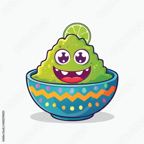 Guacamole Flat Illustration Featuring Clean Shapes and Bold Outlines