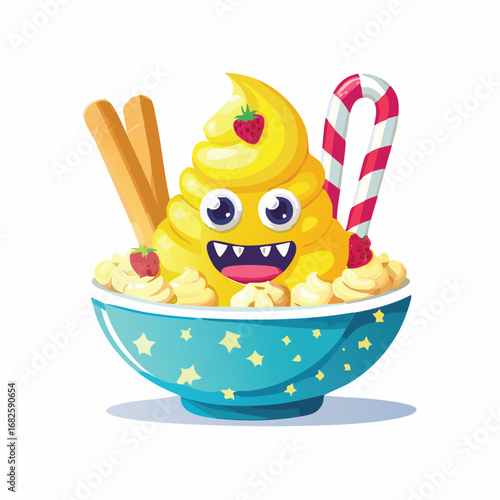 Banana Split Flat Illustration Featuring Clean Shapes and Bold Outlines