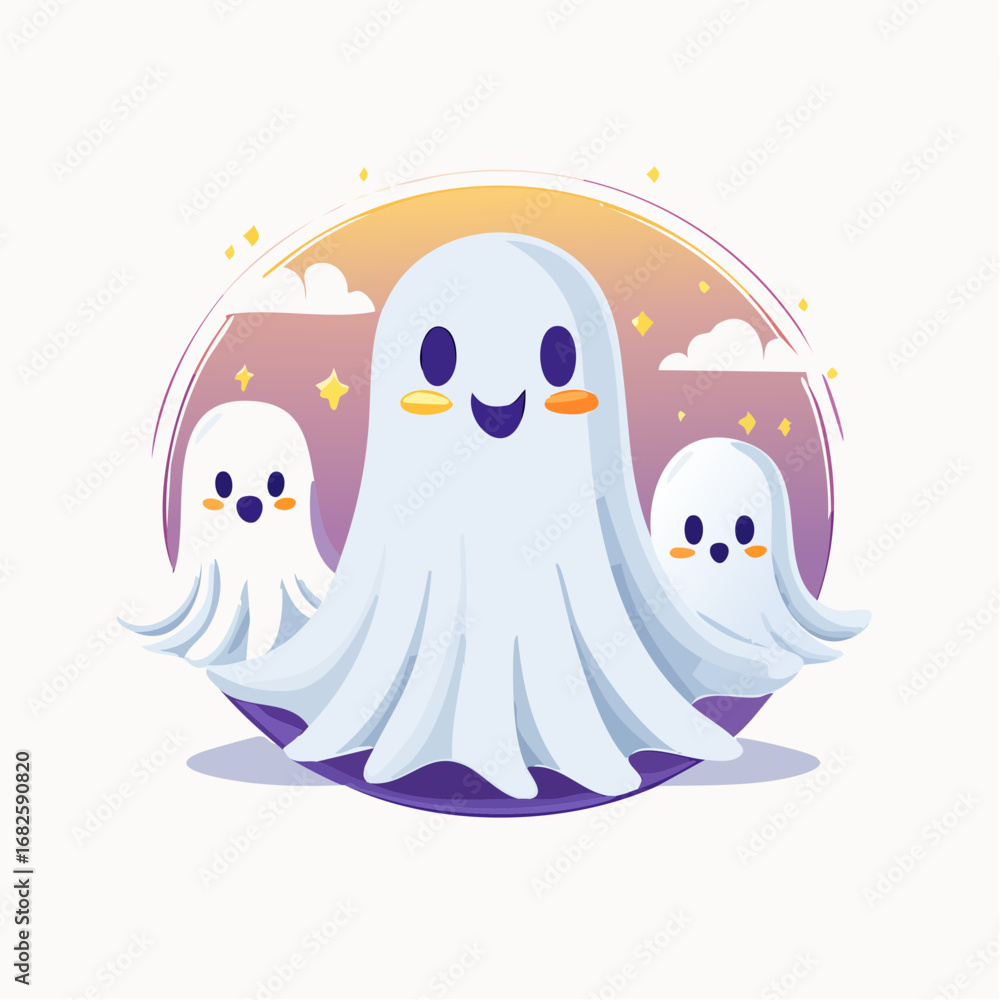 Obraz premium Halloween ghost vector illustration pack in cute flat design