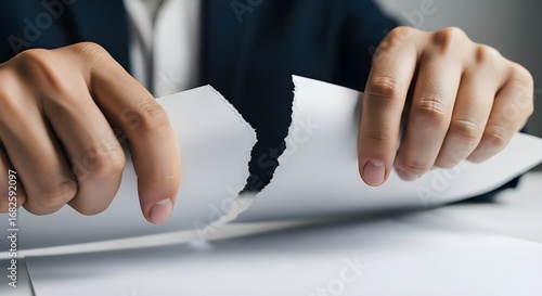 hands tearing important document breaking agreement