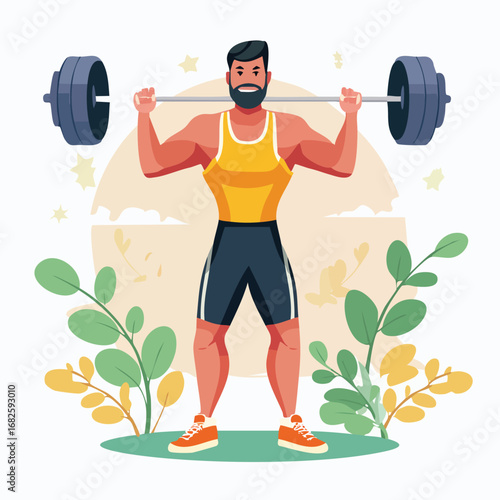 powerlifting Vector Art in Modern Flat Design with Crisp Lines