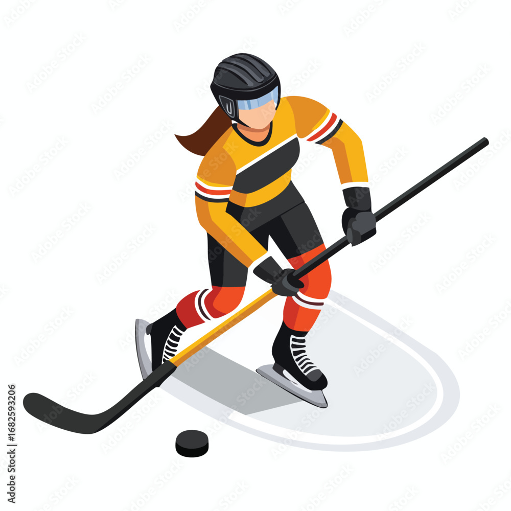 Fototapeta premium icehockey Stylized Isometric Vector Illustration with Smooth Line Art and Flat Colors