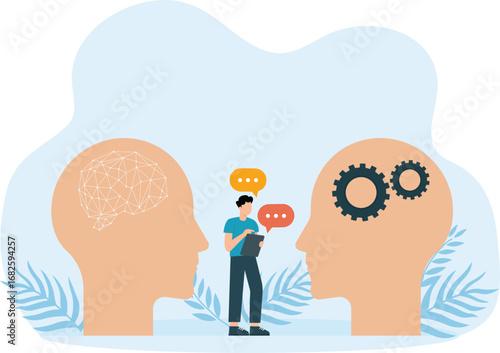 Natural language processing or Neuro-linguistic programming, artificial intelligence technology and Head with brains and gears, people study online concept
