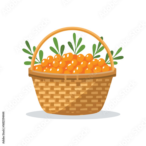 Sea Buckthorn in a basket Flat Vector Art with Clean Design and Minimal Detailing